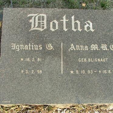 BOTHA Ignatius G. 1881-1958 &amp; Anna M.R.C. BLIGNAUT 1893-1974