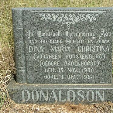 DONALDSON Dina Maria Christina formery FURSTENBURG nee BADENHORST 1900-1984