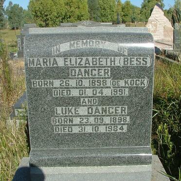 DANCER Luke 1898-1984 &amp; Maria Elizabeth DE KOCK 1898-1991