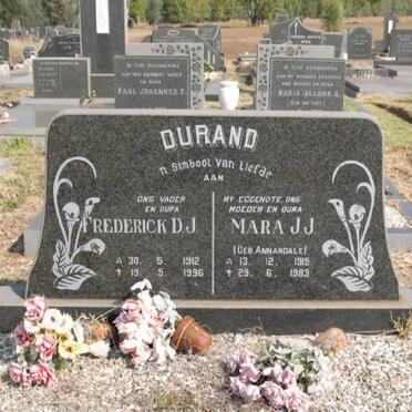 DURAND Frederick D.J. 1912-1996 &amp; Mara J.J. ANNANDALE 1915-1983