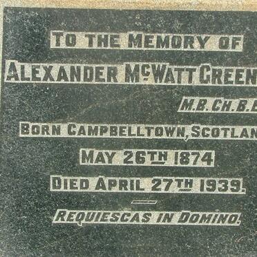 GREEN Alexander McWatt 1874-1939