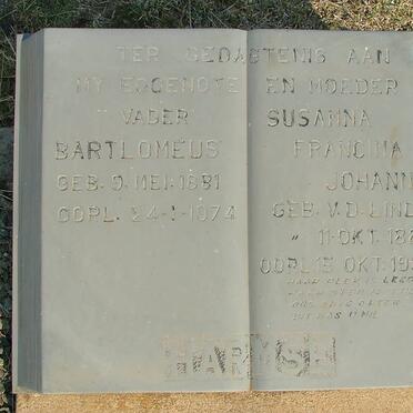 HARMSE Bartlomeus 1881-1974 &amp; Susanna Francina Johanna V.D. LINDE 1888-1966