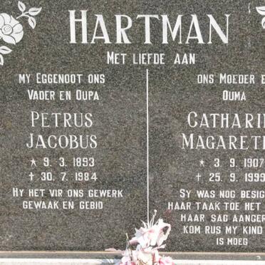 HARTMAN Petrus Jacobus 1893-1984 &amp; Catharina Magaretha 1907-1999