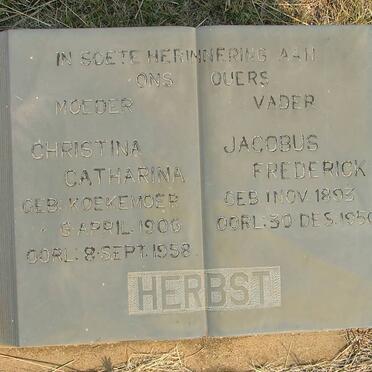 HERBST Jacobus Frederick 1893-1956 &amp; Christina Catharina KOEKEMOER 1906-1958