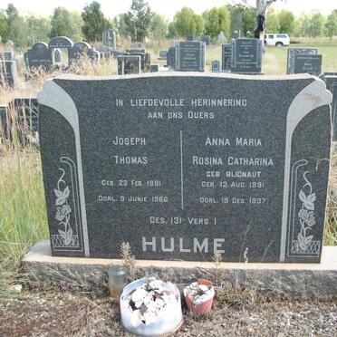 HULME Joseph Thomas 1881-1966 &amp; Anna Maria Rosina Catharina BLIGNAUT 1891-1987