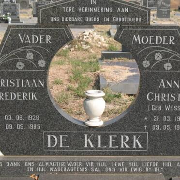 KLERK Christiaan Frederik, de 1926-1985 &amp; Anna Christina WESSELS 1934-1985