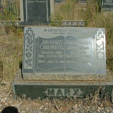 MARX Johannes Christoffel 1869-1952 &amp; Anna Maria SCHOEMAN 1868-1953