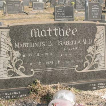 MATTHEE Marthinus B. 1910-1973 &amp; Isabella M.D. FOURIE 1911-2004