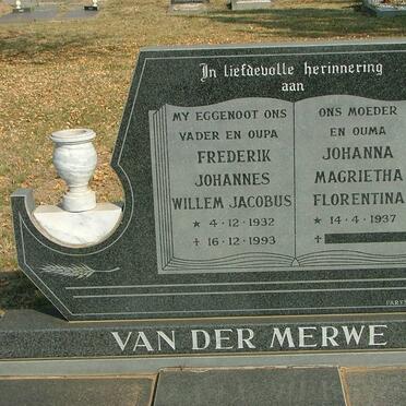 MERWE Frederik Johannes Willem Jacobus, van der 1932-1993 &amp; Johanna Magrietha Florentina 1937-