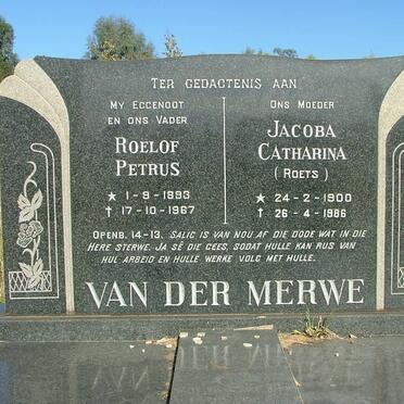 MERWE Roelof Petrus, van der 1893-1967 &amp; Jacoba Catharina ROETS 1900-1986