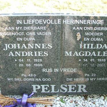 PELSER Johannes Andries 1928-1996 &amp; Hilda Magdalena 1938-2003