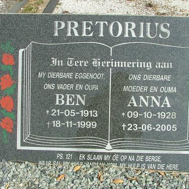 PRETORIUS Ben 1913-1999 &amp; Anna 1928-2005