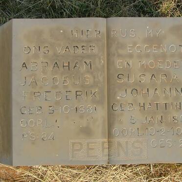 PEENS Abraham Jacobus Frederik 1881- &amp; Susara Johanna HATTINGH 1892-1959
