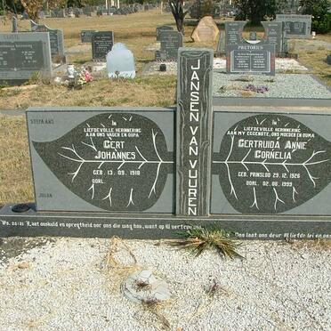 RENSBURG Gert Johannes, Jansen van 1918- &amp; Gertruida Annie Cornelia PRINSLOO 1926-1999