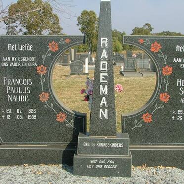 RADEMAN Francois Paulus Naudé 1926-1989 &amp; Hester Sophia 1929-2006