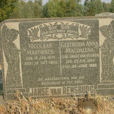 RENSBURG Nicolaas Marthinus, Janse van 1874-1955 &amp; Gertruida Anna Magdalena JANSE VAN VUUREN 1885-1963