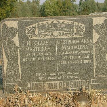 RENSBURG Nicolaas Marthinus, Janse van 1874-1955 &amp; Gertruida Anna Magdalena JANSE VAN VUUREN 1885-1963