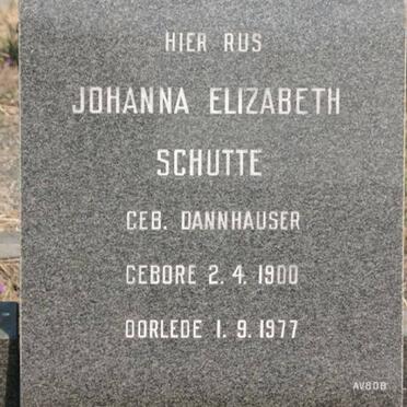 SCHUTTE Johanna Elizabeth nee DANNHAUSER 1900-1977