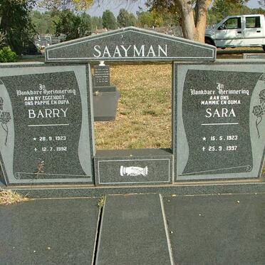 SAAYMAN Barry 1923-1992 &amp; Sara 1923-1997