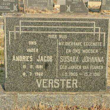 VERSTER Andries Jacob 1891-1962 &amp; Susara Johanna JANSEN VAN VUUREN 1905-1961