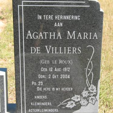 VILLIERS Agatha Maria, de nee LE ROUX 1912-2004
