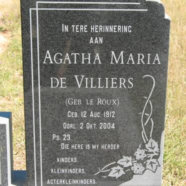 VILLIERS Agatha Maria, de nee LE ROUX 1912-2004