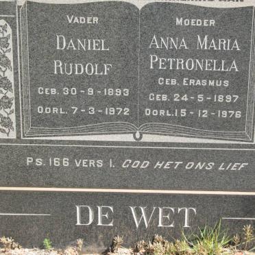 WET Daniel Rudolf, de 1893-1972 &amp; Anna Maria Petronella ERASMUS 1897-1976