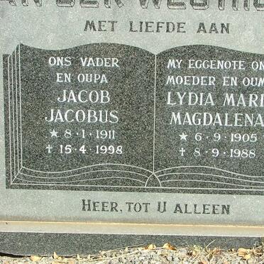WESTHUIZEN Jacob Jacobus, van der 1911-1998 &amp; Lydia Maria Magdalena 1905-1988