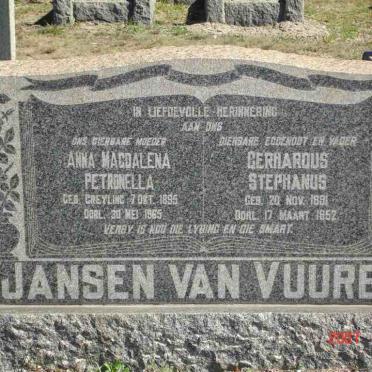 VUUREN Gerhardus Stephanus, Jansen van 1891-1952 &amp; Anna Magdalena Petronella GREYLING 1895-1965
