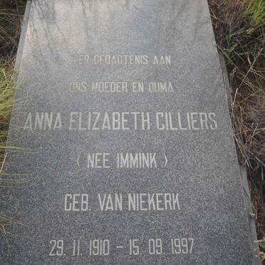 CILLIERS Anna Elizabeth voorheen IMMINK nee VAN NIEKERK 1910-1997