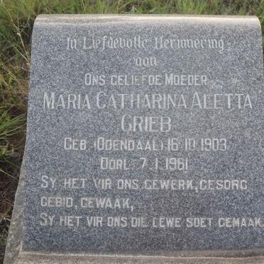 GRIEB Maria Catharina Aletta nee ODENDAAL 1903-1961