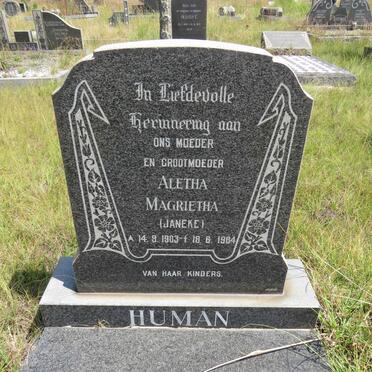 HUMAN Aletha Magrietha nee JANEKE 1903-1984