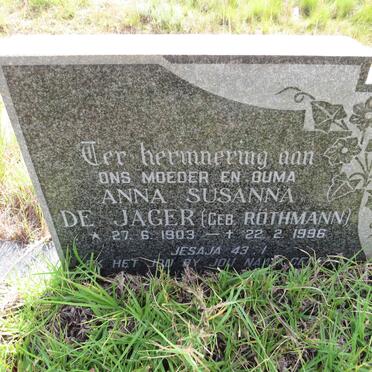 JAGER Anna Susanna, de nee ROTHMANN 1903-1996