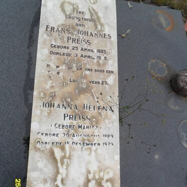 PREISS Frans Johannes 1885-1949 &amp; Johanna Helena MARITZ 1889-1979