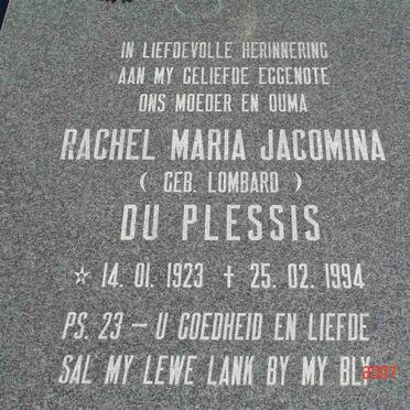 PLESSIS Rachel Maria Jacomina, du née LOMBARD 1923-1994