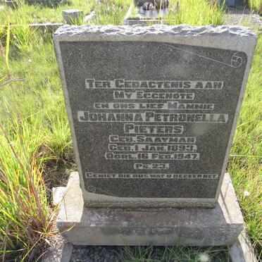 PIETERS Johanna Petronella nee SAAYMAN 1893-1947