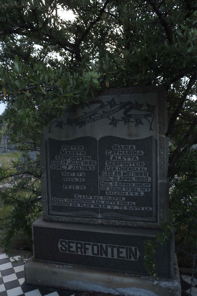 SERFONTEIN Pieter Massyn 1886-1965 & Maria Catharina Aletta ODENDAAL 1888-1950