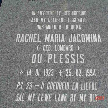 PLESSIS Rachel Maria Jacomina, du née LOMBARD 1923-1994