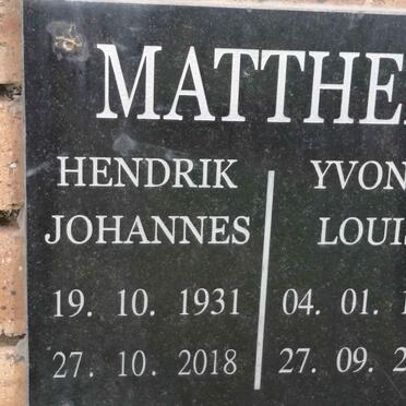 MATTHEE Hendrik Johannes 1931-2018 &amp; Yvonne Louise 1934-2013