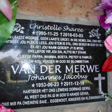 MERWE Johannes Jacobus, van der 1953-2011 :: VAN DER MERWE Christelle Sharee 1995-2018