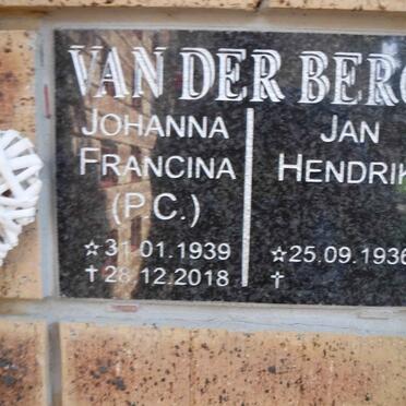 BERG Jan Hendrik, van der 1936- &amp; Johanna Francina 1939-2018
