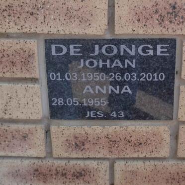 JONGE Johan, de 1950-2010 &amp; Anna 1955-
