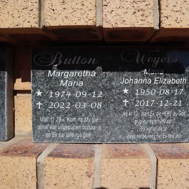 BUTTON Margaretha Maria 1974-2022 :: WEYERS Maria Johanna Elizabeth 1950-2017