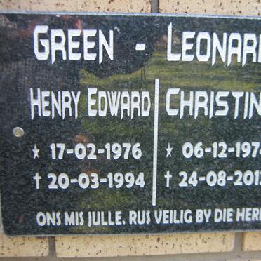 GREEN Henry Edward 1976-1994 &amp; Christine LEONARDI 1974-2012