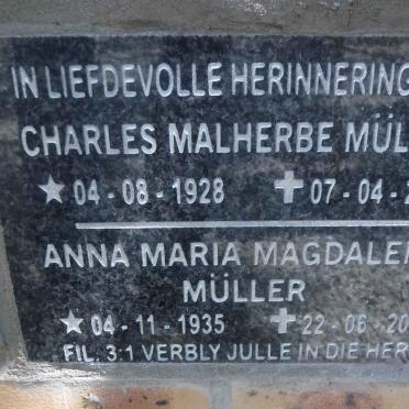 MÜLLER Charles Malherbe 1928-2000 &amp; Anna Maria Magdalena 1935-2018