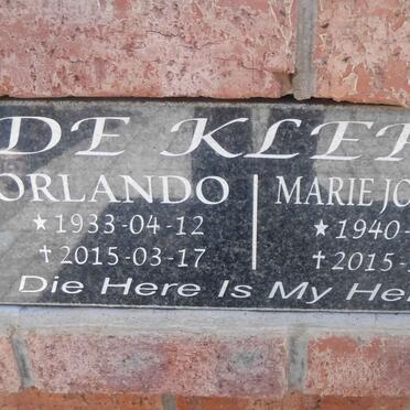 KLERK Orlando, de 1933-2015 &amp; Marie Johanna 1940-2015