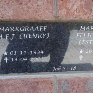 MARKGRAAFF H.F.J. 1934-2003 &amp; Felicity Helen ESTERHUYSE 1936-