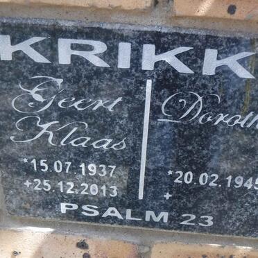 KRIKKE Geert Klaas 1937-2013 &amp; Dorothea 1945-
