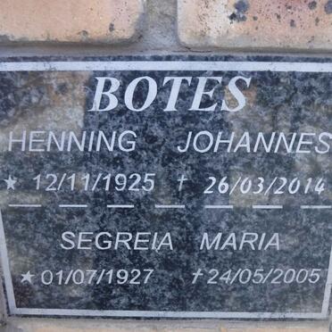 BOTES Henning Johannes 1925-2014 &amp; Segreia Maria 1927-2005