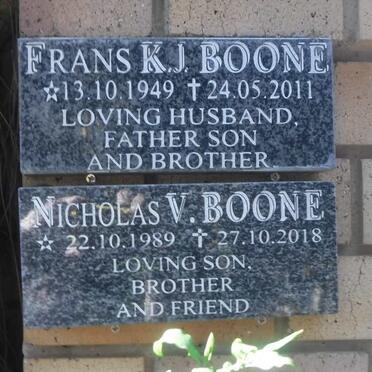 BOONE Frans K.J. 1949-2011 :: BOONE Nicholas V. 1989-2018